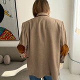 Thick wool beige blazer with elbow patches