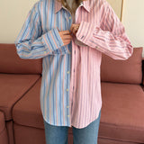 Blue and pink pinstriped contrasted shirt