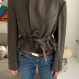 Speckered brown belted blazer