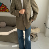 Double-breasted speckered beige button back blazer