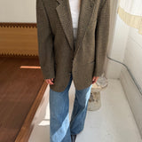 Beautiful blazer in dark yellow big houndstooth on think wool