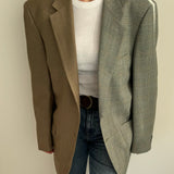 Green olive and plaid contrasted blazer