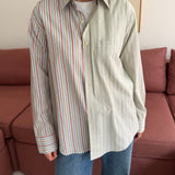 Brown and green pinstriped contrasted shirt