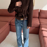 Belted blazer in brown corduroy