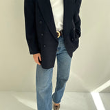 Double breasted blazer in dark blue checks