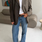 Contrasted blazer in plaid brown and solid brown  (Express shipping)