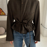Belted blazer in Brown houndstooth