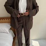 Brown suit with subtle stripes