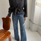 Belted blazer in Blue houndstooth