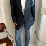 Contrasted blazer in blue checkered and specked tones