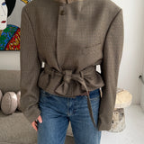 Belted blazer in Houndstooth brown