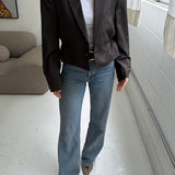Cinched waist cropped blazer in Dark khaki