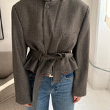 Belted blazer in Houndstooth grey