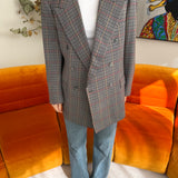 Stunning plaid blue blazer with suede elbow patches