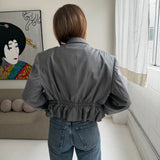 Cinched waist cropped blazer in pale grey