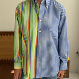 Colorful pinstriped and blue pinstriped contrasted shirt