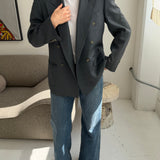 Solid green double-breasted button back blazer