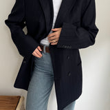 Double breasted blue pinstriped wool