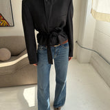 Checkered grey belted blazer