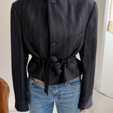 Belted blazer in Navy striped