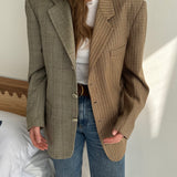 Stunning houndstooth and beige checked contrasted blazer