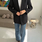 Dark grey pinstriped double-breasted blazer