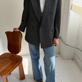 Grey pinstriped double-breasted button back blazer