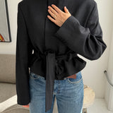 Belted blazer in black checkered