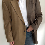 Contrasted blazer in herringbone silk and plaid wool