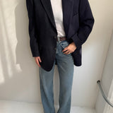 Blue heavy wool and tweed contrasted blazer