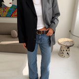 Contrasted blazer in grey solid and black pinstriped (Express shipping)