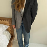 Stunning contrasted blazer in dark grey and houndstooth