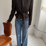 Brown checkered Belted blazer