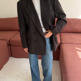 Double-breasted blazer in brown herringbone