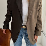 Contrasted blazer in Brown plaid and houndstooth (Express shipping)
