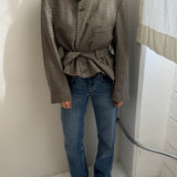 Houndstooth belted blazer in wool
