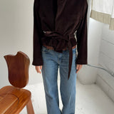 Belted blazer in Dark brown corduroy