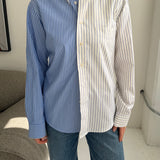 Blue with white stripes and blue with yellow striped contrasted shirt