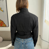 Belted blazer in black checkered