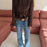 Belted blazer in brown corduroy