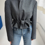 Belted blazer in speckered bright blue