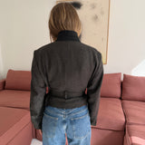 Belted blazer in dark houndstooth