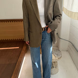 Contrasted blazer in sand houndstooth and brown textured (Express shipping)
