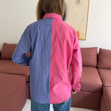 Solid pink and blue pinstriped contrasted shirt