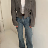 Grey silk cinched cropped blazer