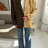 Contrasted blazer in camel corduroy and brown houndstooth  (Express shipping)