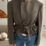Speckered brown belted blazer