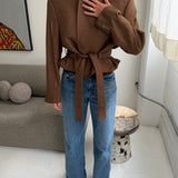 Belted blazer in brown checkered