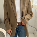 Contrasted blazer in solid beige and brown houndstooth (Express shipping)