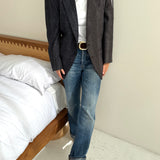 Navy and brown toned silk contrasted blazer
